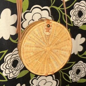 Universal Thread Tan Woven Rattan Straw Round Crossbody Bag